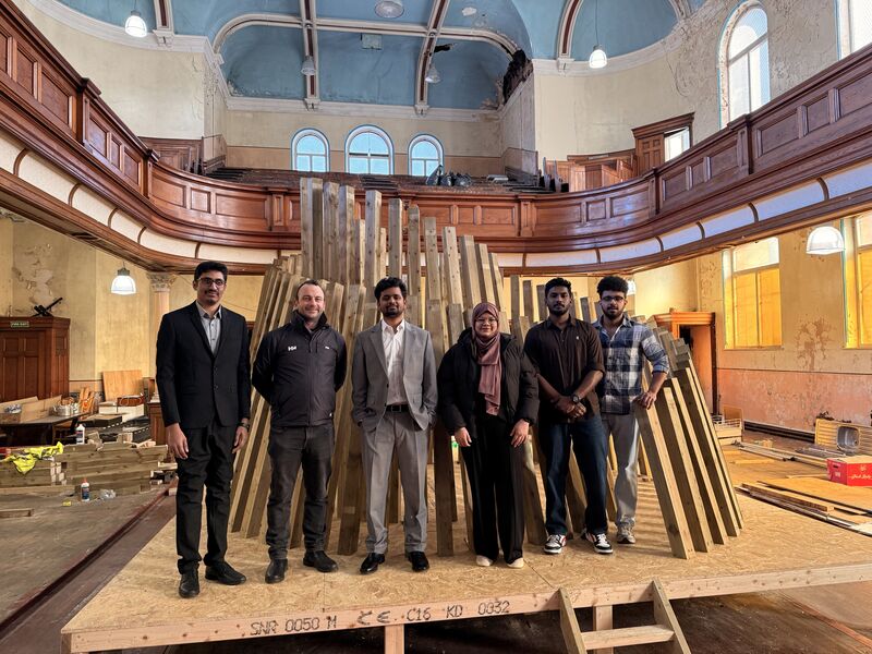 Steven Heaney with the graduate team at the Belfast timber pavilion
