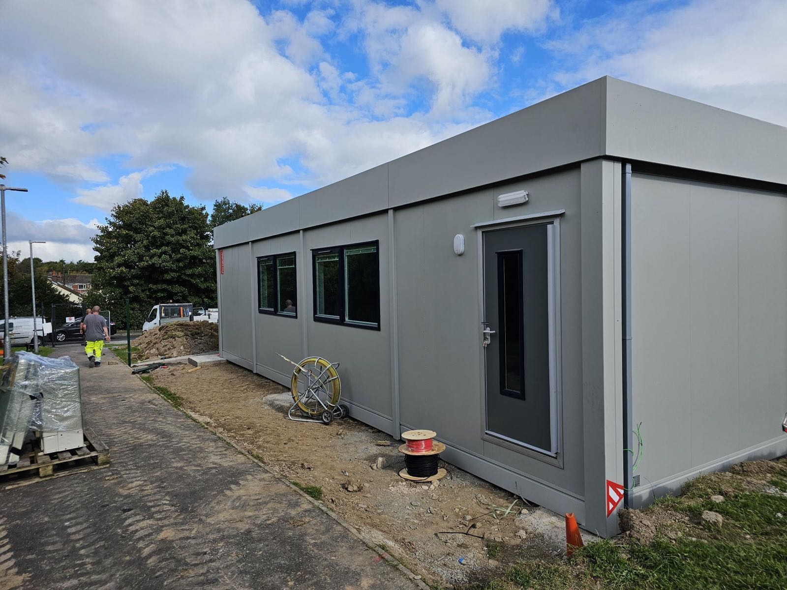 Modular classroom installation with services and landscaping works