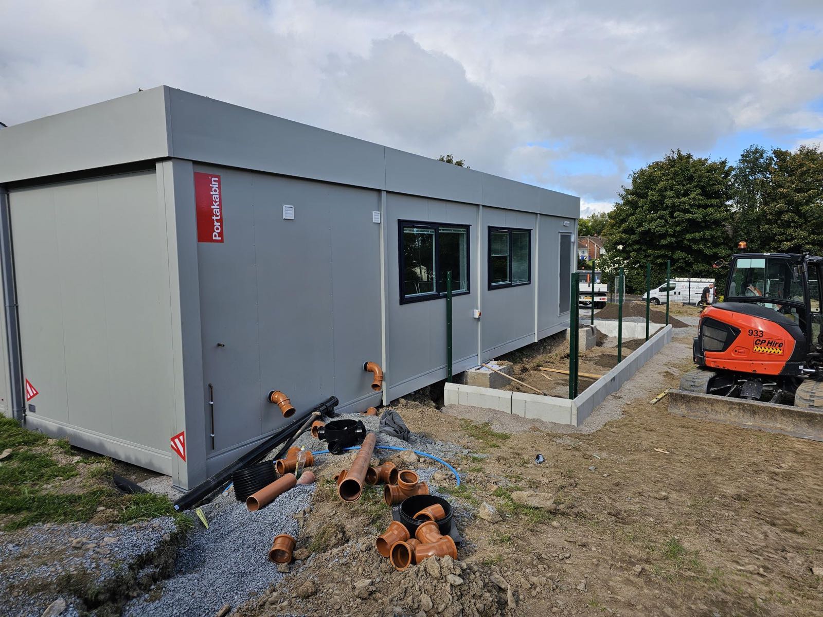Drainage and groundworks around a new modular classroom