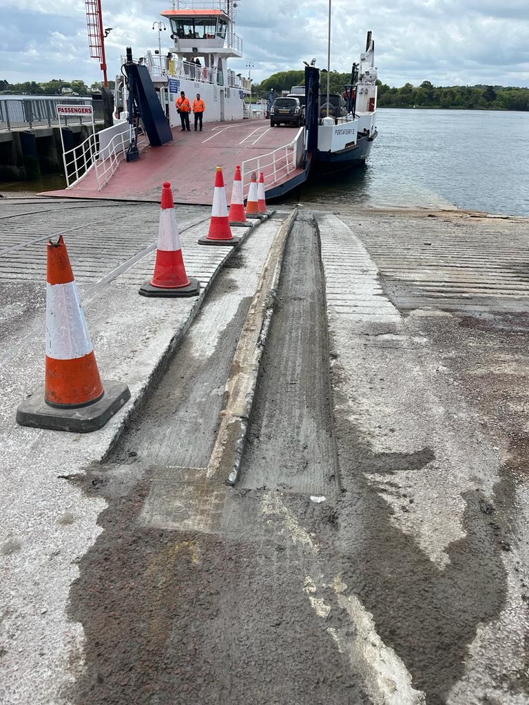 Portaferry ferry berthed at the refurbished slipway
