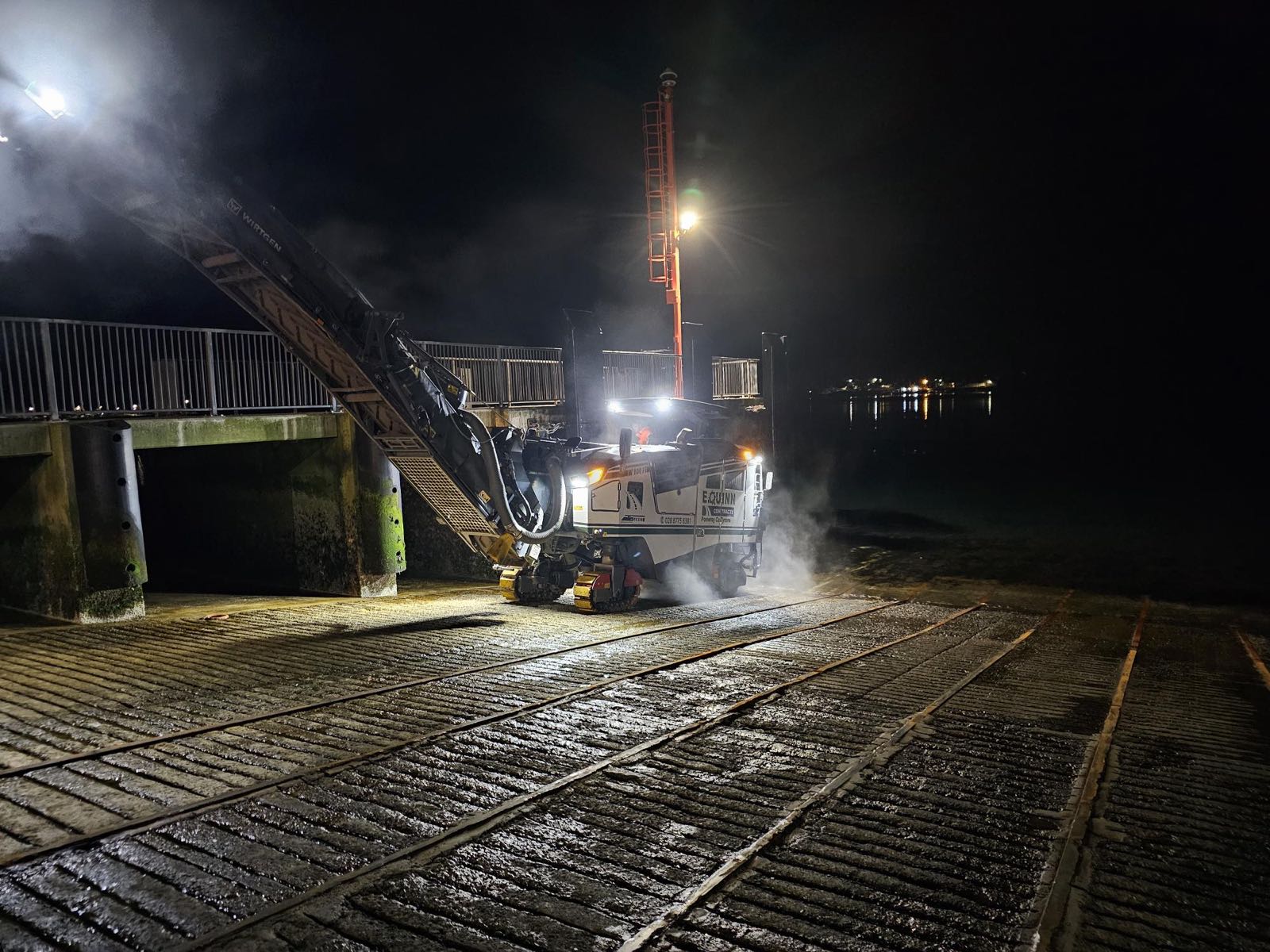 Night-time planing works on the Strangford slipway
