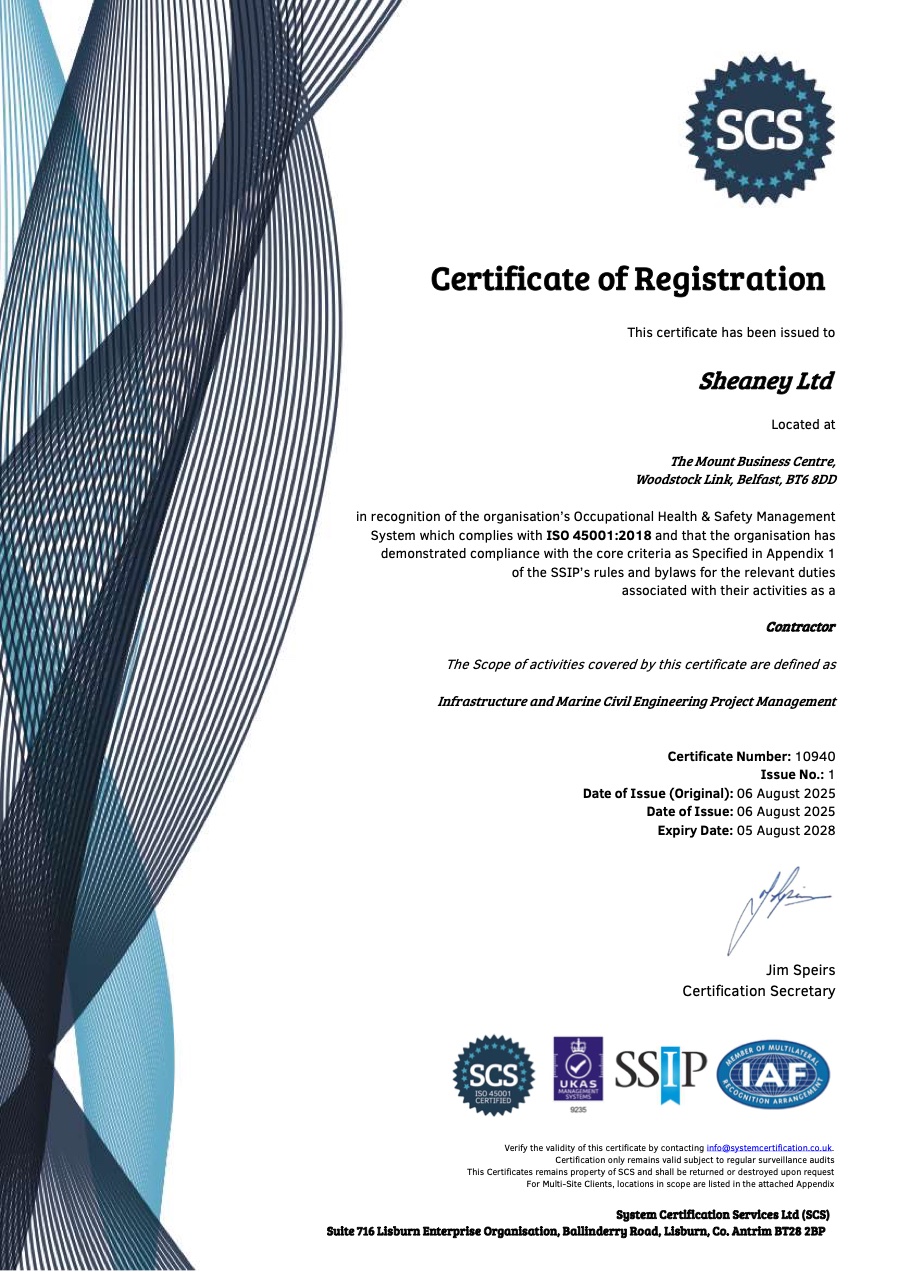 ISO 45001 Certificate of Registration for Sheaney Ltd