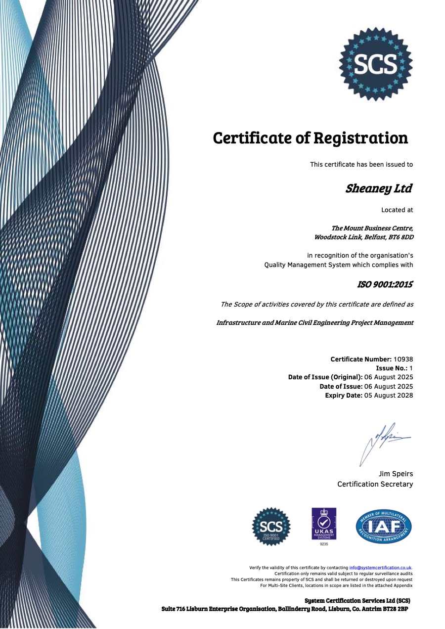 ISO 9001 Certificate of Registration for Sheaney Ltd